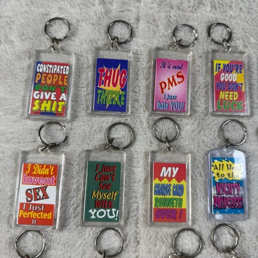 Vtg 90s Y2K Novelty Keychain Lot Funny Sarcastic Quotes Sayings